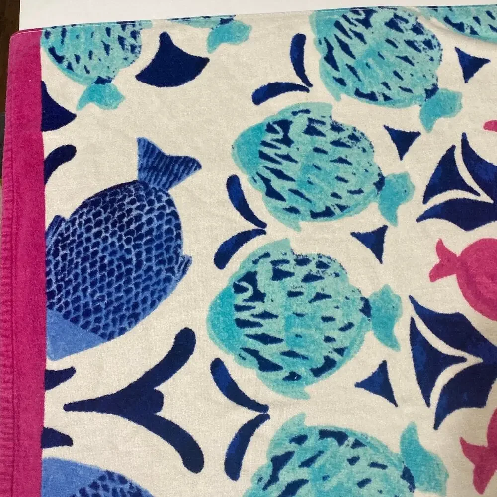 Vintage Tropical Fish Large Beach Towel Bright Retro 90s Beach Summer Ocean Sea